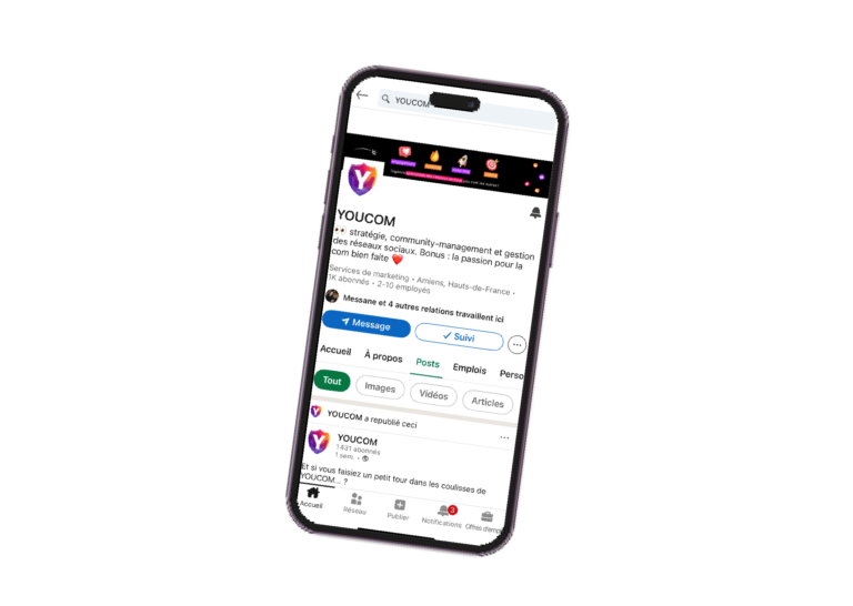 Téléphone avec la page Linkedin de YOUCOM