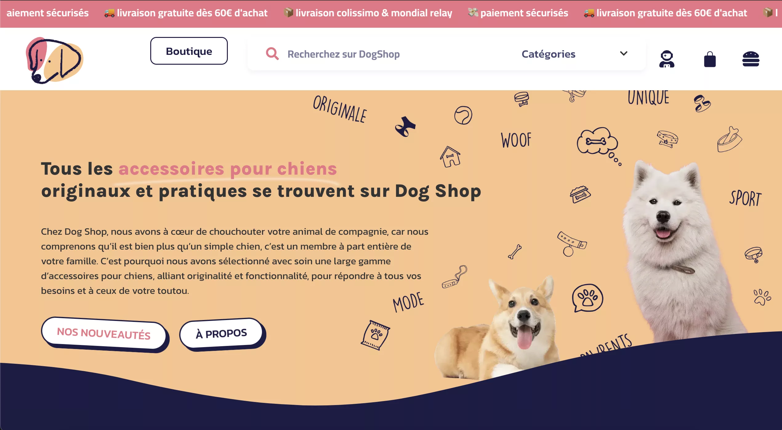 Page de site internet Dogshop